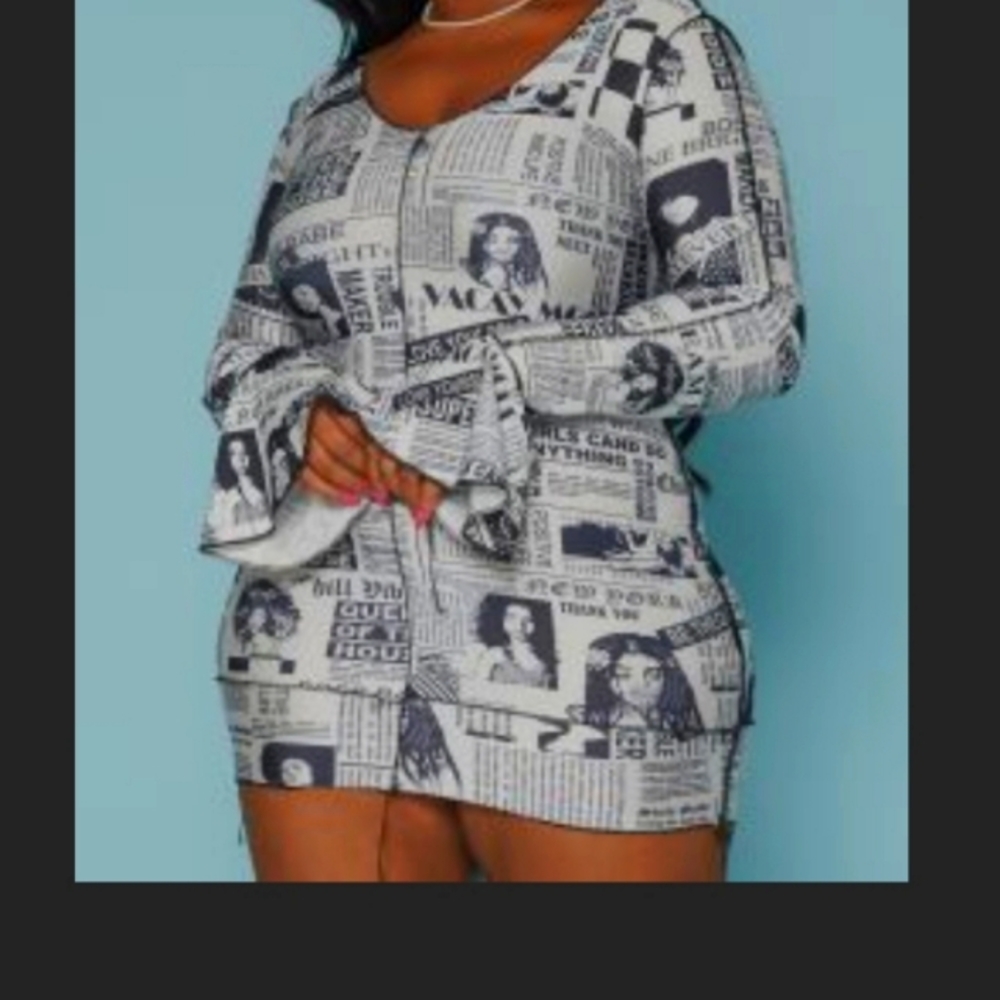 Plus Size Made The News Print Bodycon Mini Dress